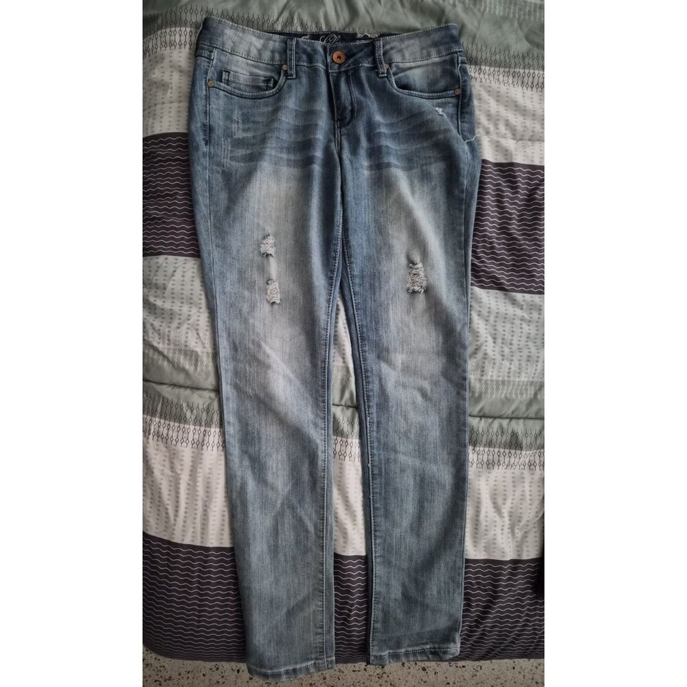 Refuge Glam Ultra Skinny Distressed Light Blue Denim Women's Jeans